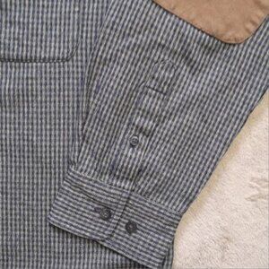 Vtg Firethorn Shacket Mens Large Wool Blend Leather Elbow Patches Grampa Checked